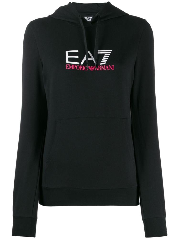 Black Women\'s Ea7 Emporio Armani Logo Printed Hoodie | M2OKFBR