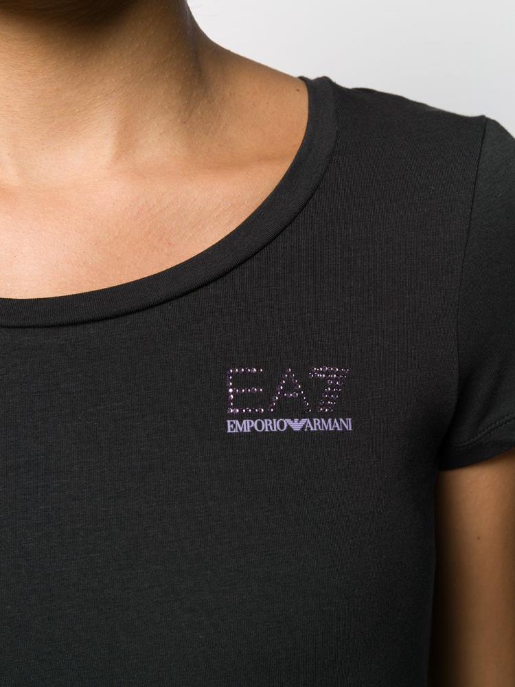 Black Women's Ea7 Emporio Armani Short Sleeve Embellished Logo T Shirts | T1G47AS