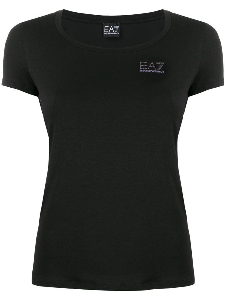 Black Women\'s Ea7 Emporio Armani Short Sleeve Embellished Logo T Shirts | T1G47AS