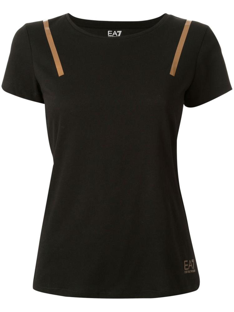 Black Women\'s Ea7 Emporio Armani Ventus Stripe Appliqué T Shirts | U0VUBCD