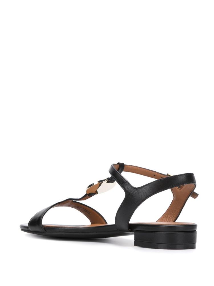 Black Women's Armani Emporio Block Heel Logo Sandals | L3Z135E