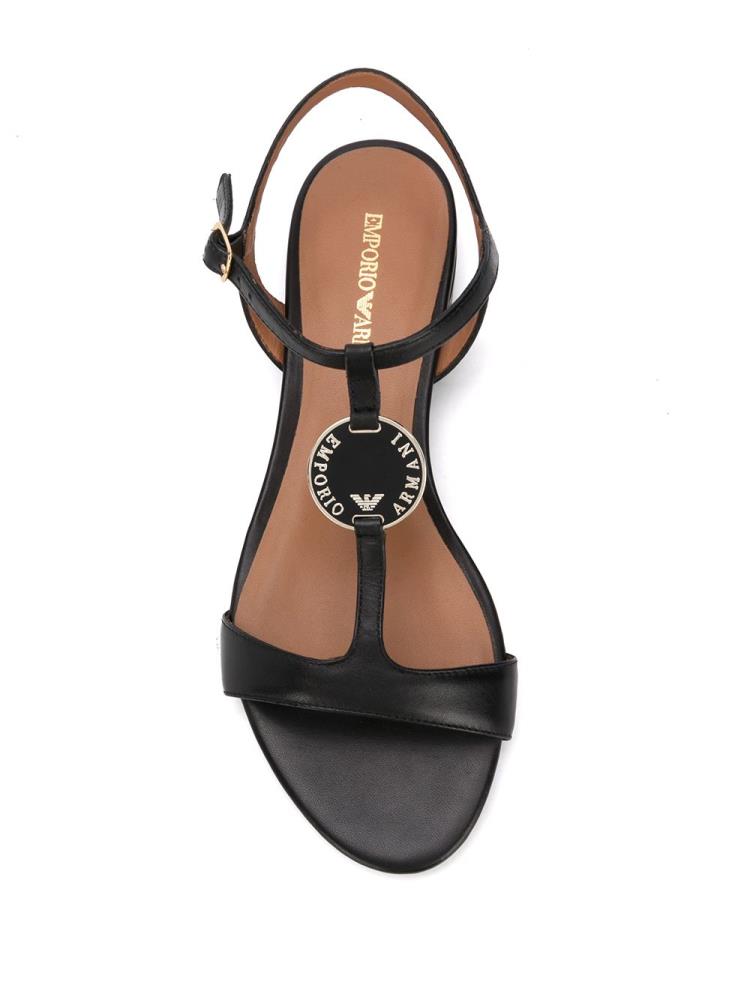 Black Women's Armani Emporio Block Heel Logo Sandals | L3Z135E