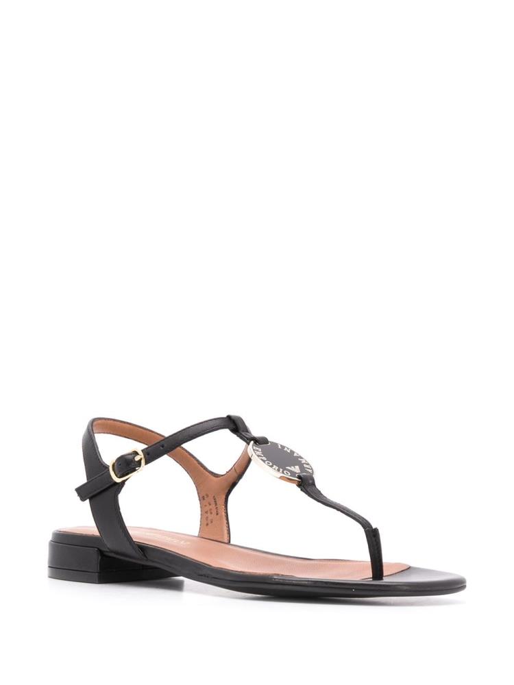 Black Women's Armani Emporio Buckled Logo Sandals | 9MIRCOH