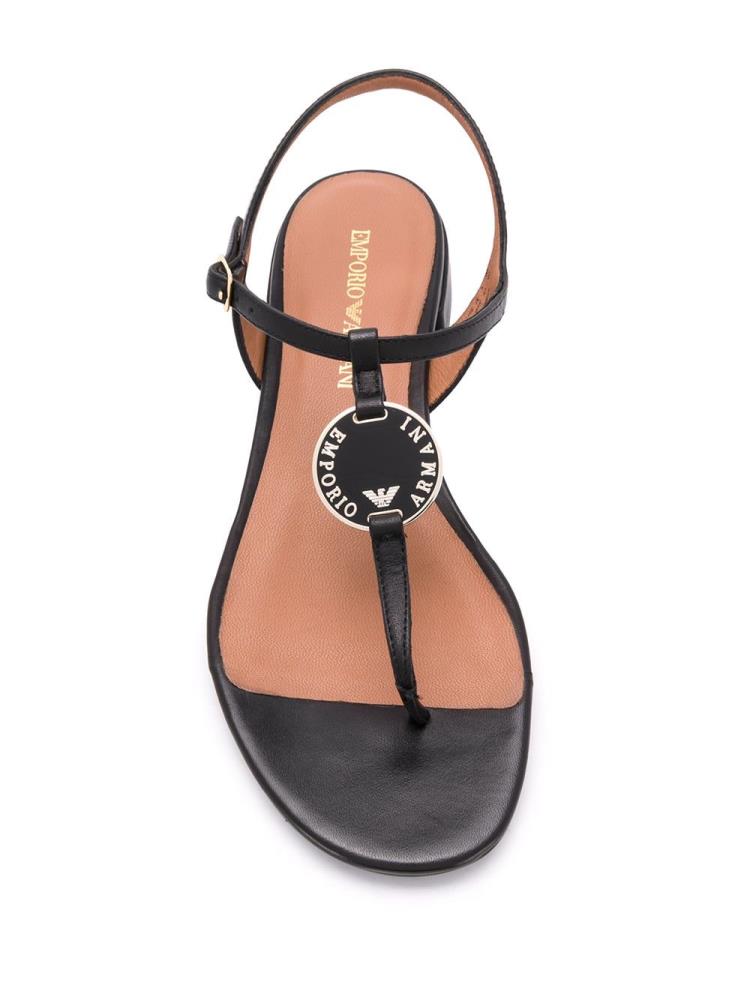 Black Women's Armani Emporio Buckled Logo Sandals | 9MIRCOH