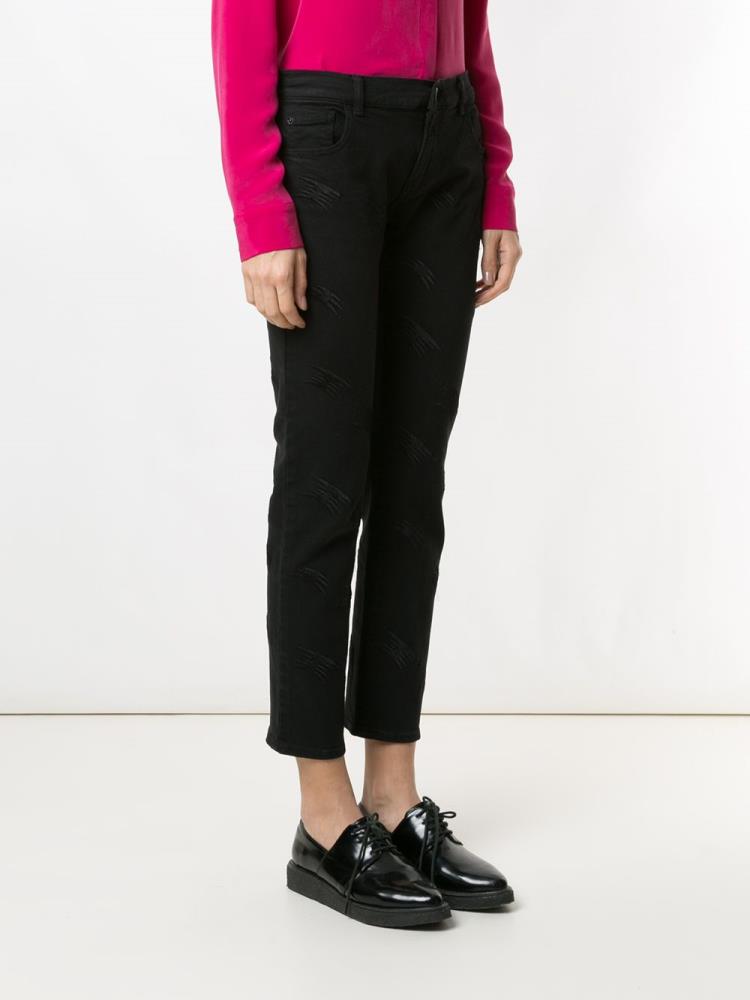 Black Women's Armani Emporio Cropped Embroidered Jeans | FXPTUVK