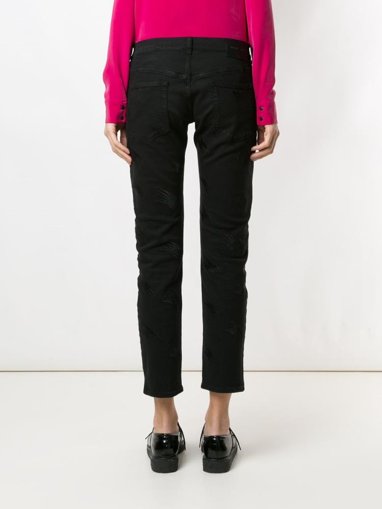 Black Women's Armani Emporio Cropped Embroidered Jeans | FXPTUVK