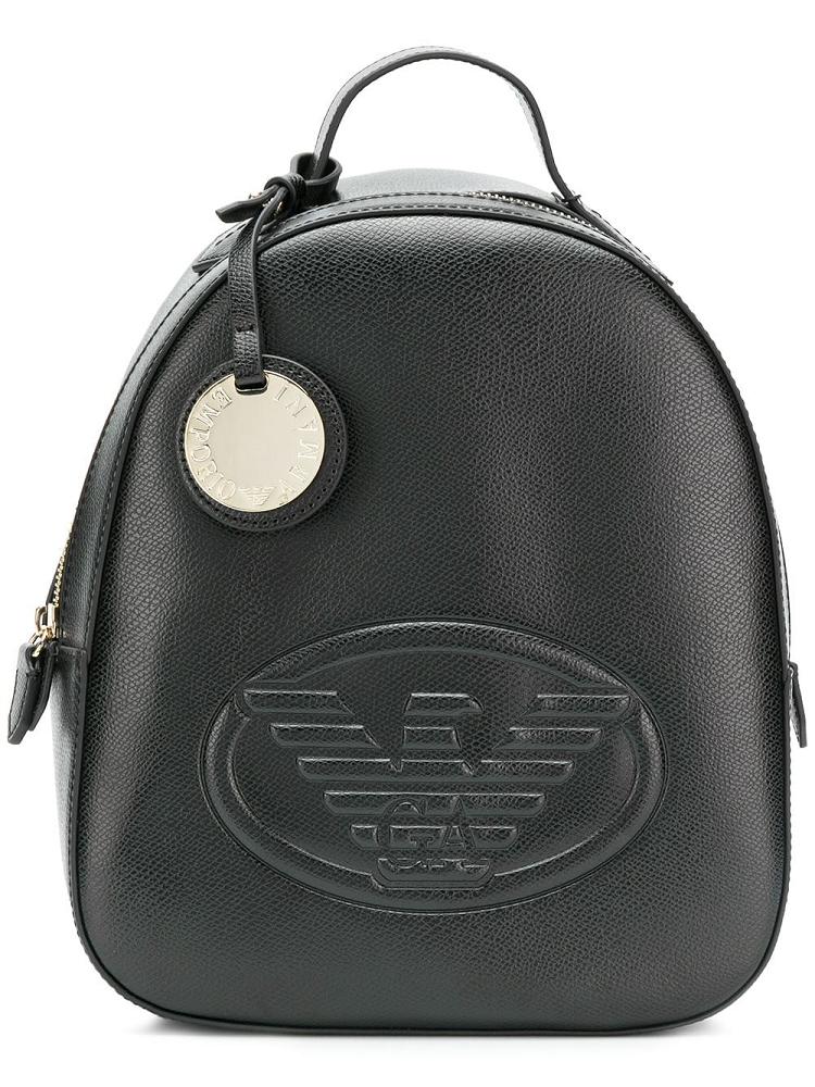 Black Women\'s Armani Emporio Embossed Logo Backpacks | CI7E53P