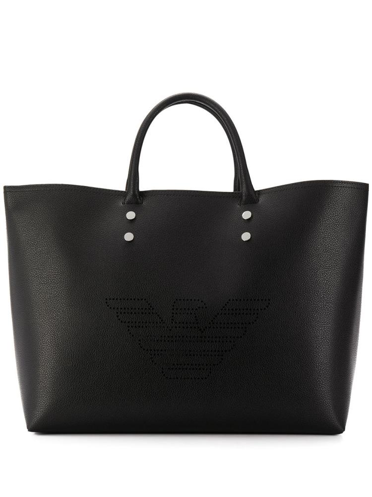 Black Women\'s Armani Emporio Embossed Logo Shopper Bag | KRY0T6B