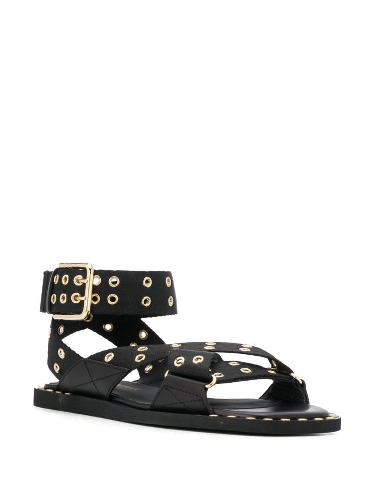 Black Women's Armani Emporio Eyelet Stud Strap Sandals | JVER8YB