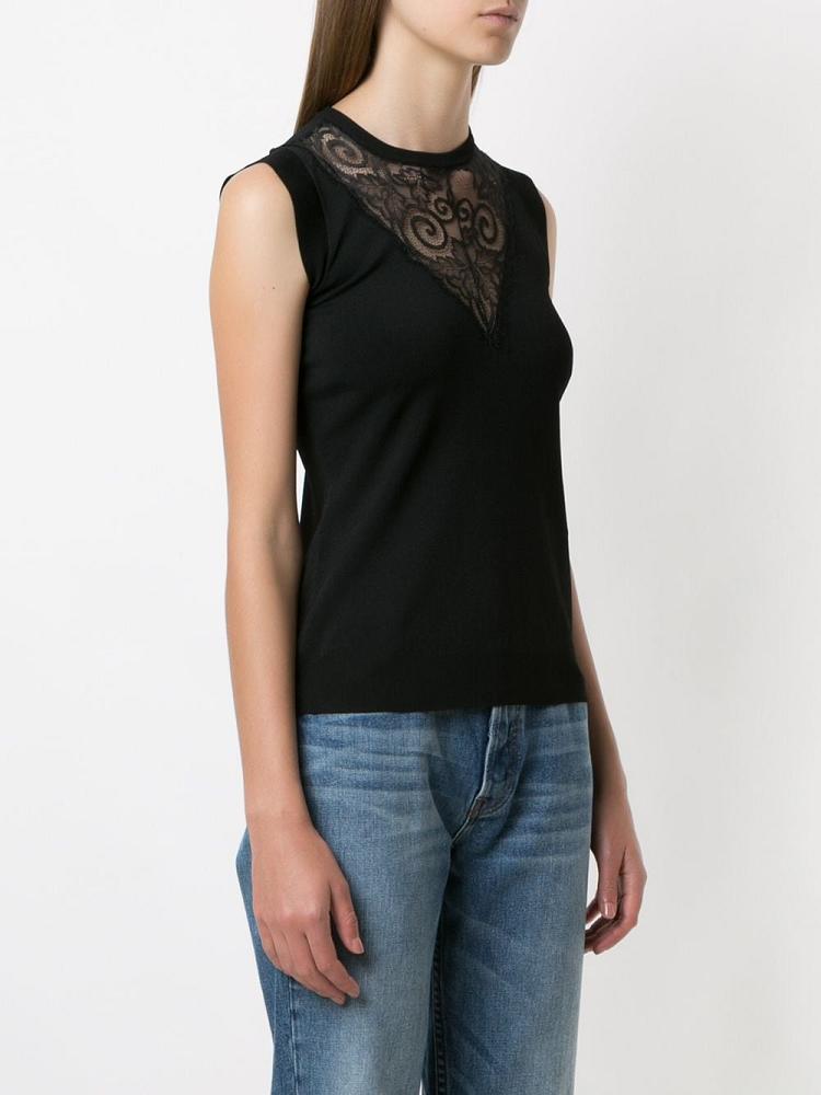 Black Women's Armani Emporio Lace Panel Tank Tops | 1CIV11D