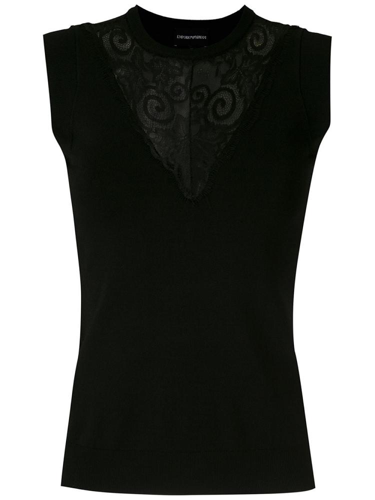 Black Women\'s Armani Emporio Lace Panel Tank Tops | 1CIV11D