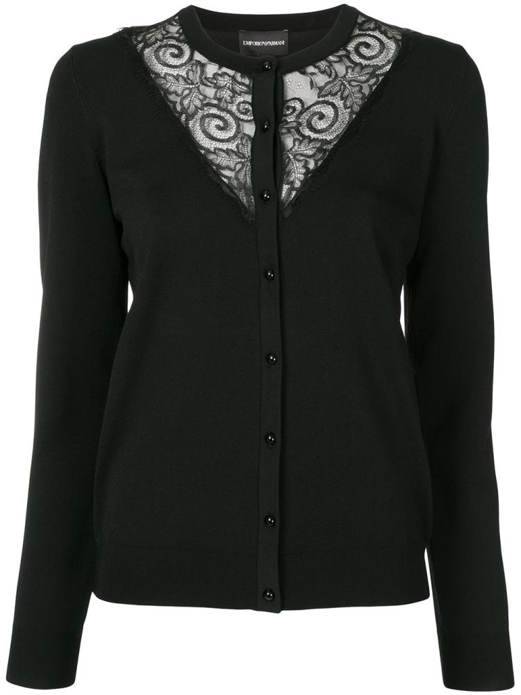 Black Women\'s Armani Emporio Lace Inserts Cardigan | DX929C7