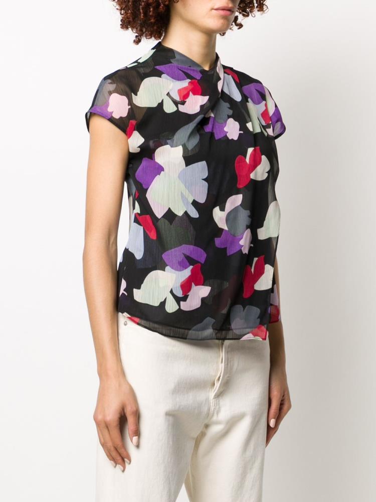 Black Women's Armani Emporio Layered Floral Print T Shirts | 82MUGJH