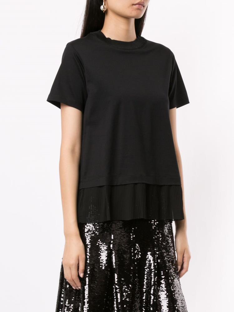 Black Women's Armani Emporio Layered Pleated T Shirts | JBWS8B2