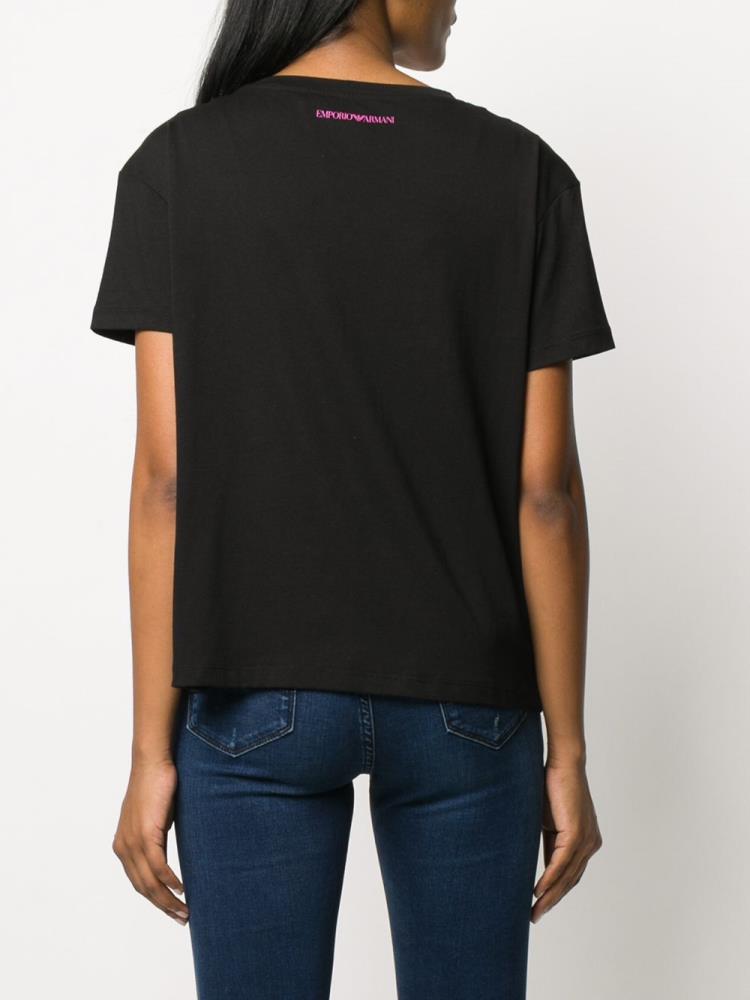 Black Women's Armani Emporio Logo Print T Shirts | AQJ2Y9F