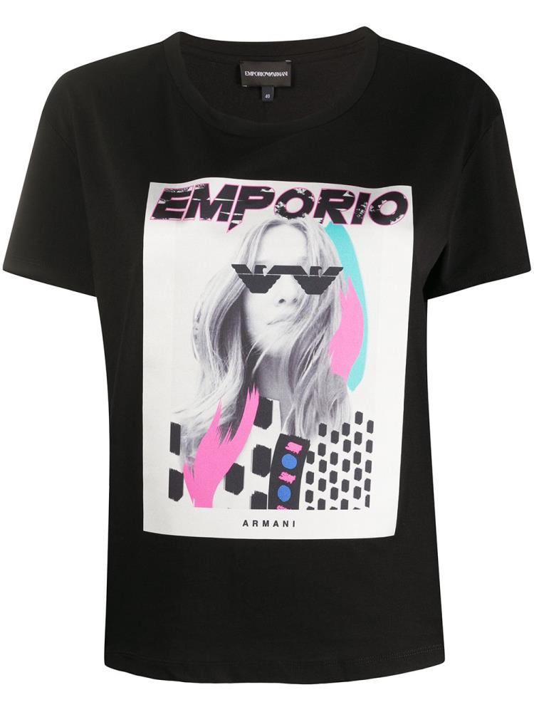 Black Women\'s Armani Emporio Logo Print T Shirts | AQJ2Y9F