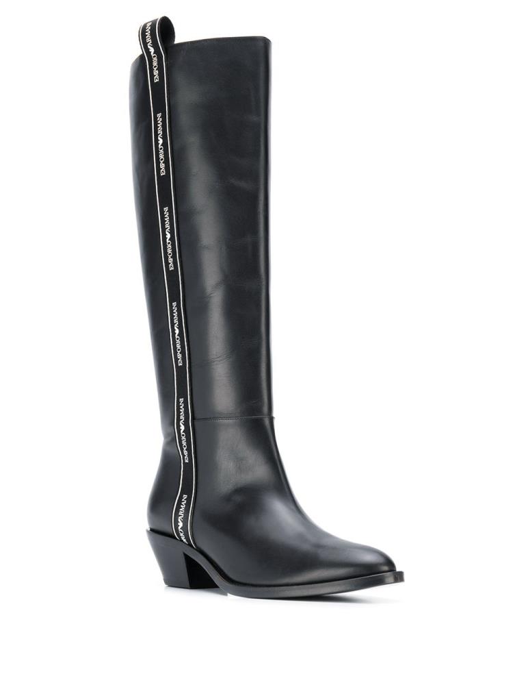 Black Women's Armani Emporio Logo Trim Boots | AYBL7FX