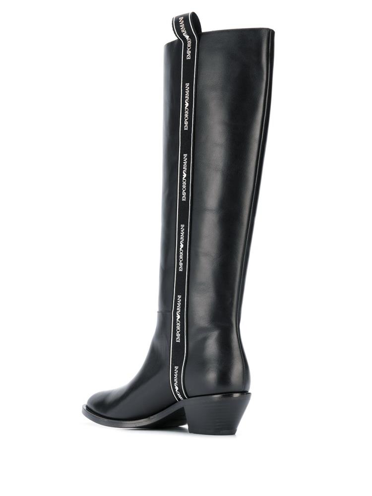 Black Women's Armani Emporio Logo Trim Boots | AYBL7FX