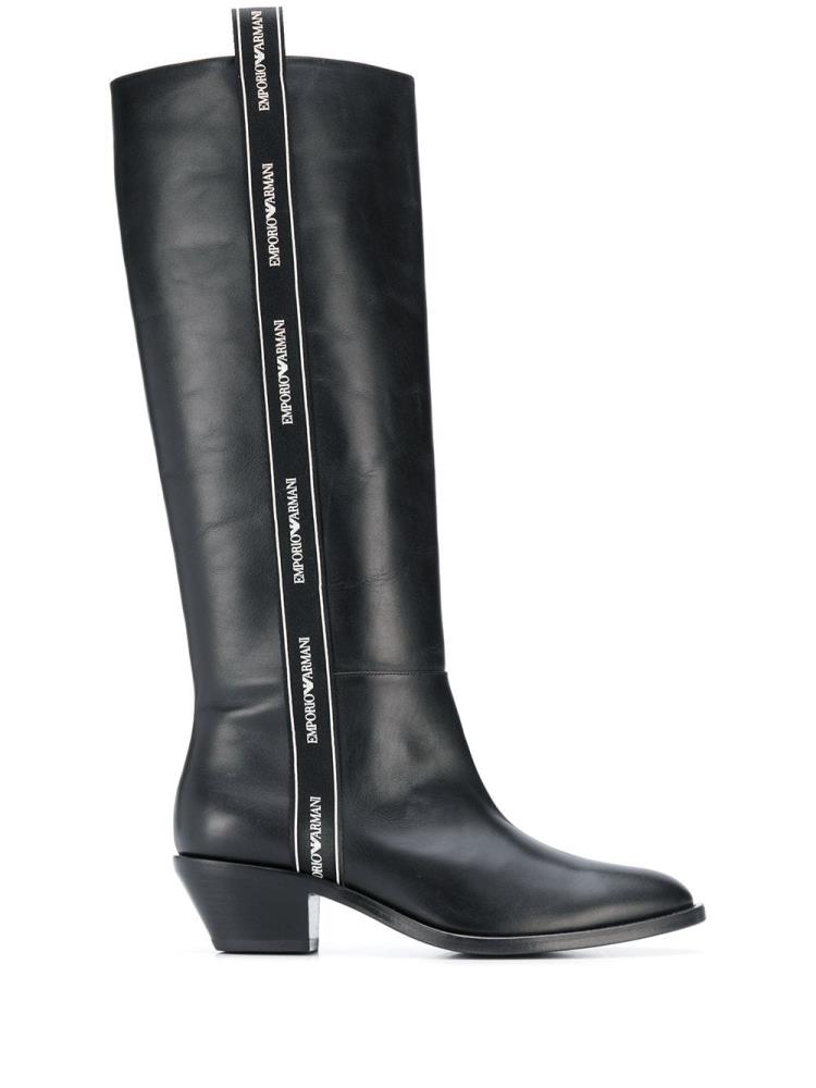 Black Women\'s Armani Emporio Logo Trim Boots | AYBL7FX