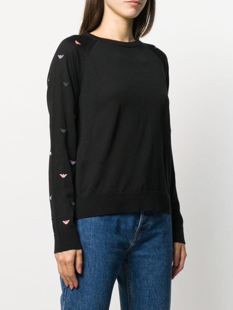 Black Women's Armani Emporio Logo Patterned Jumpers | IBRMSQR