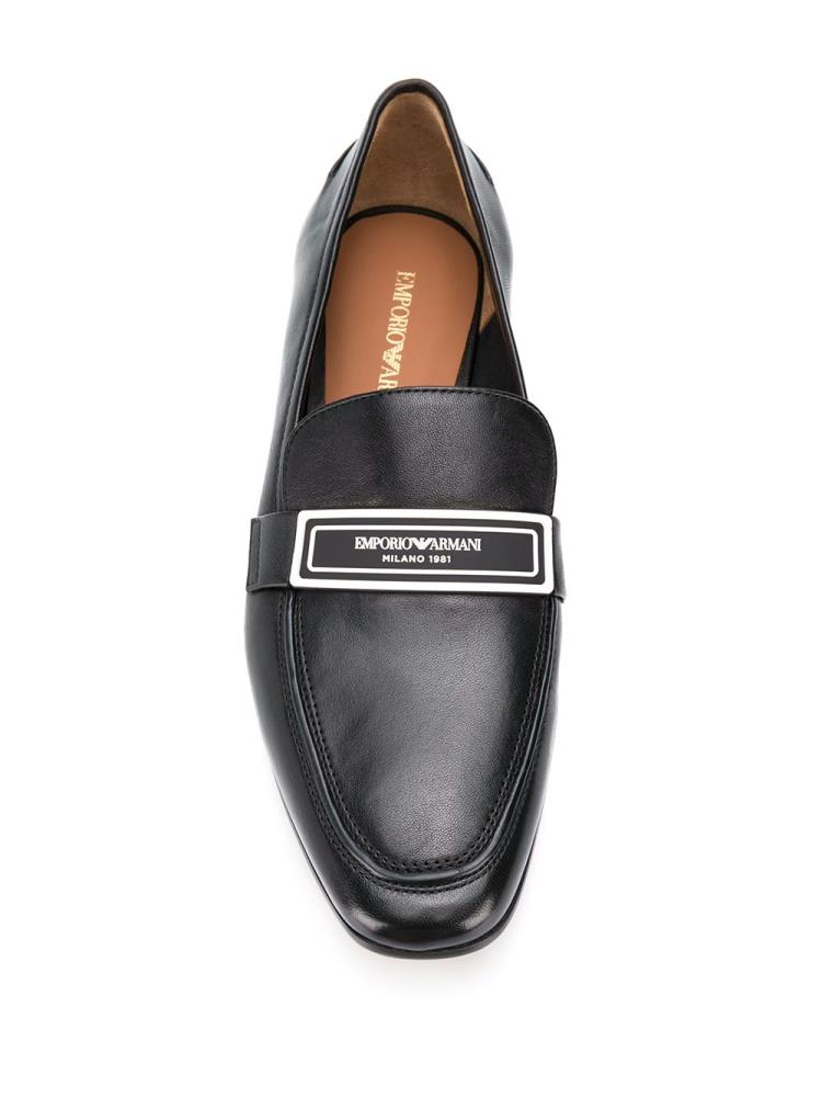 Black Women's Armani Emporio Logo Plaque Loafers | PCP0OEJ