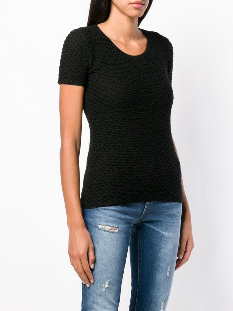 Black Women's Armani Emporio Ribbed Stretch T Shirts | D75N4QO