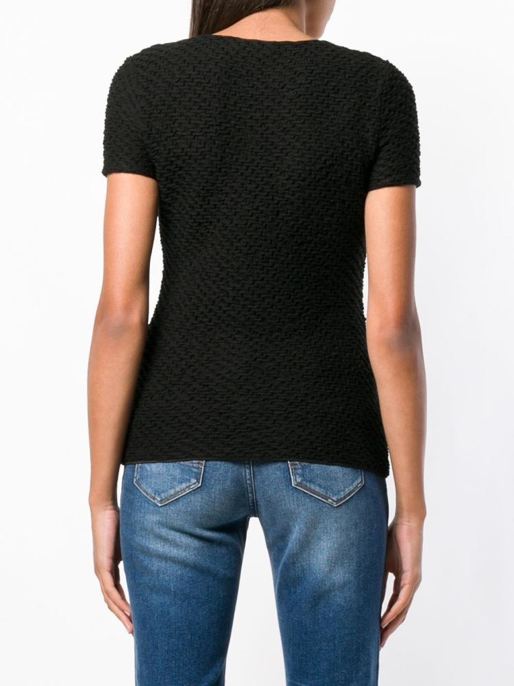 Black Women's Armani Emporio Ribbed Stretch T Shirts | D75N4QO