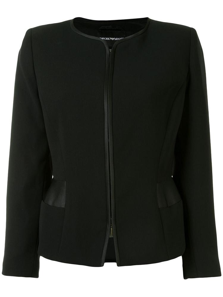 Black Women\'s Armani Emporio Satin Trimmed Fitted Blazers | C107YG4