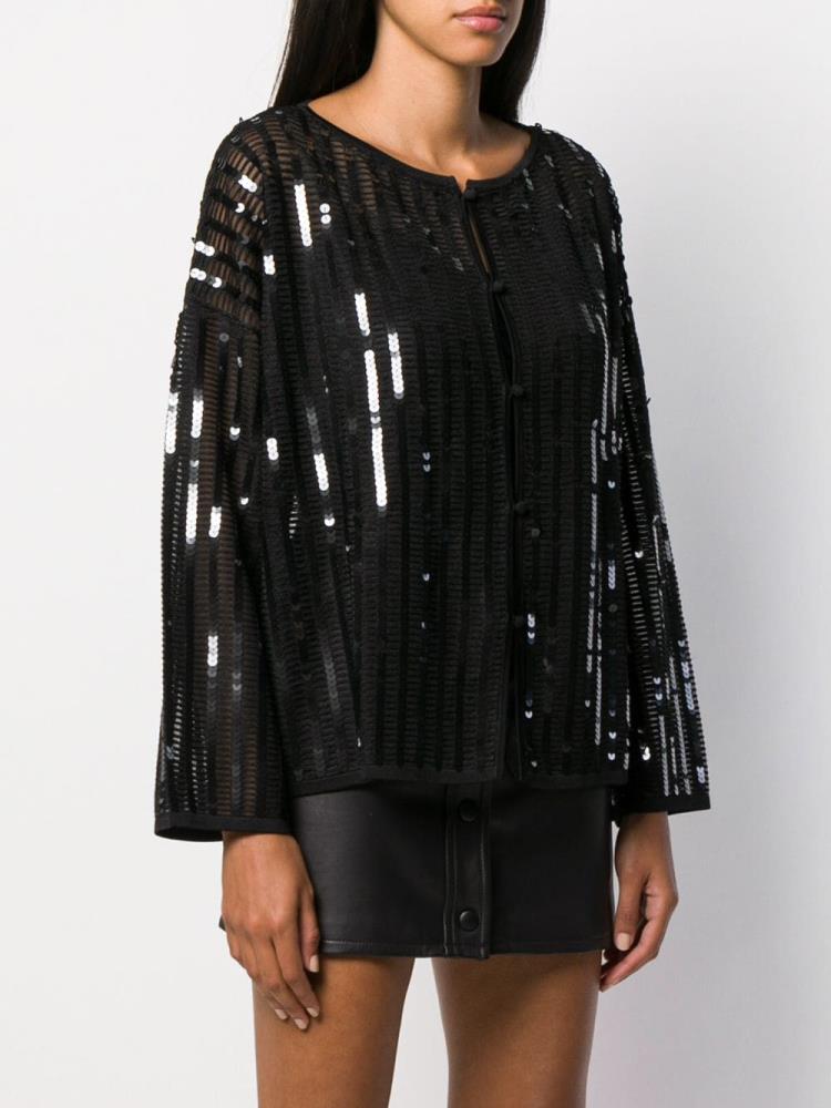 Black Women's Armani Emporio Sequin Embroidered Cardigan | GQD3ZFY