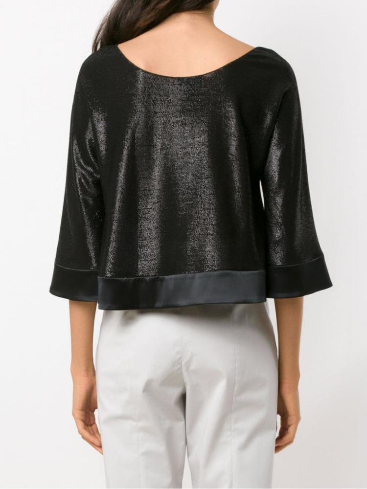 Black Women's Armani Emporio Shiny Boat Neck Blouse | SPZFCDG