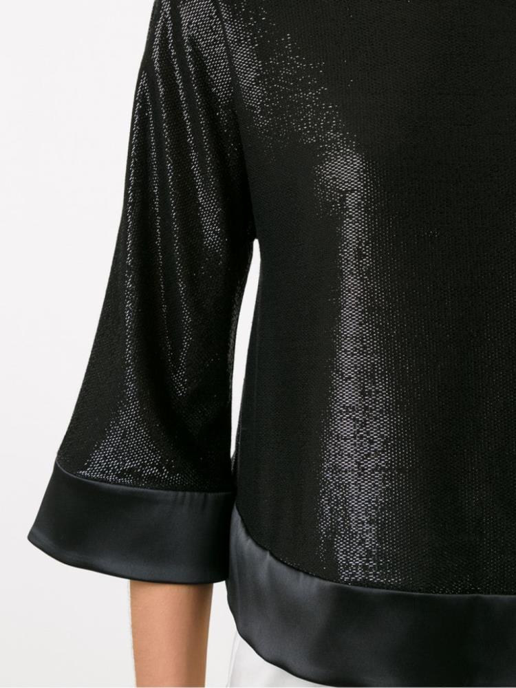 Black Women's Armani Emporio Shiny Boat Neck Blouse | SPZFCDG