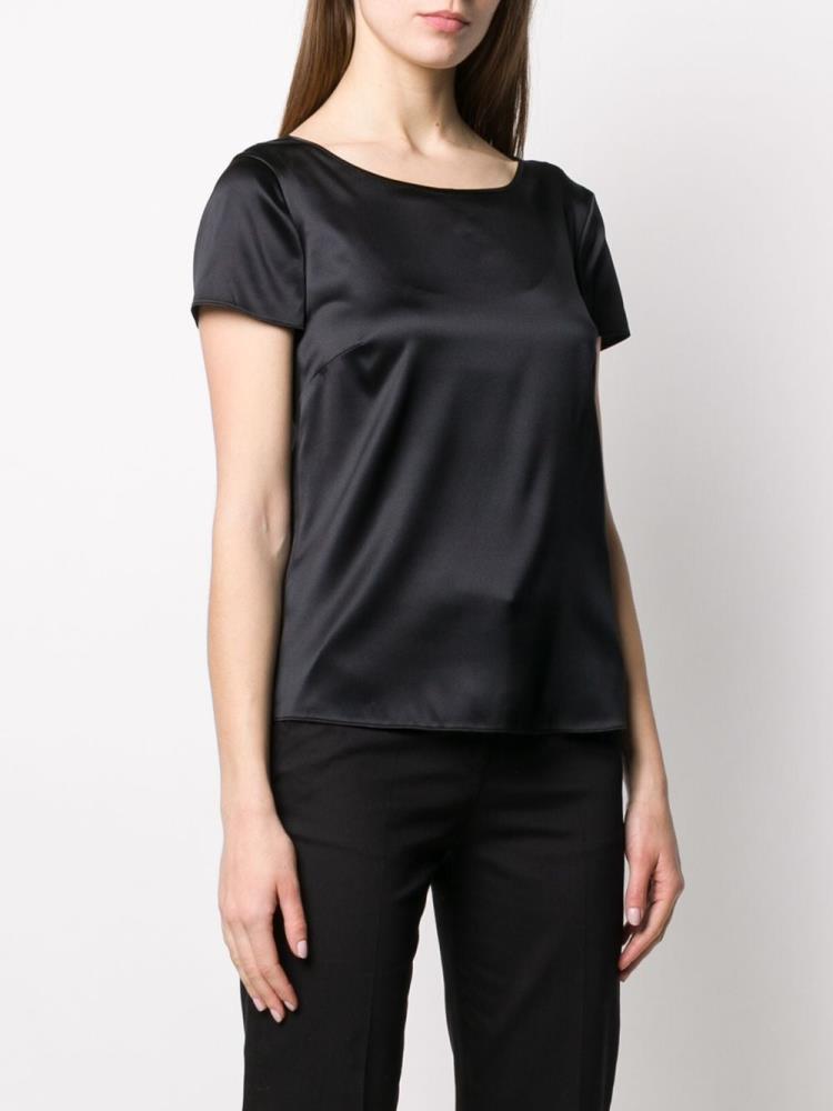 Black Women's Armani Emporio Short Sleeve Blouse | ZBQJ644