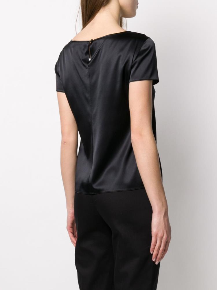 Black Women's Armani Emporio Short Sleeve Blouse | ZBQJ644