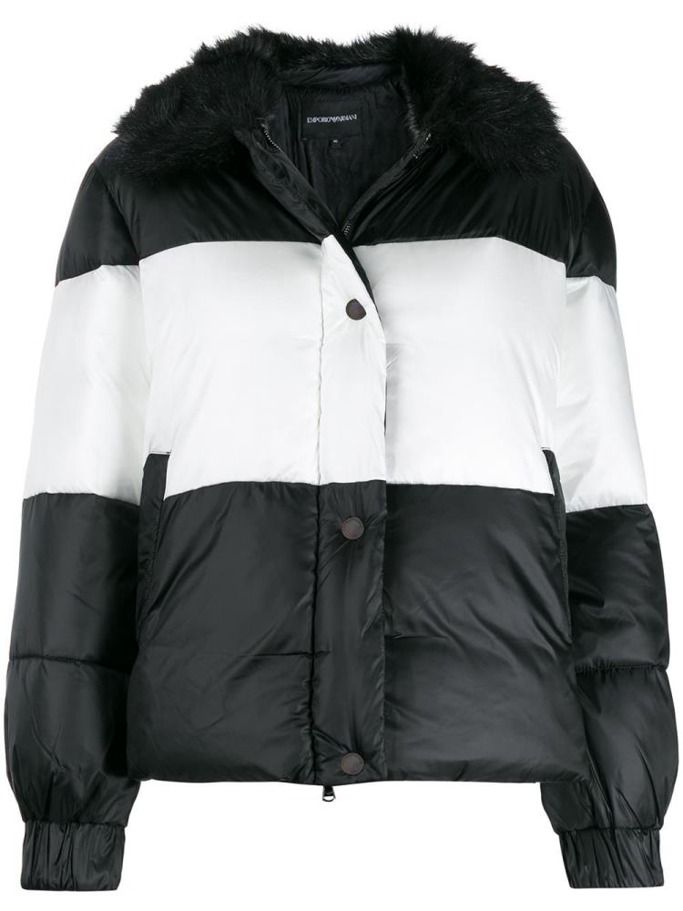 Black Women\'s Armani Emporio Striped Padded Jacket Jackets | VNOLDZO