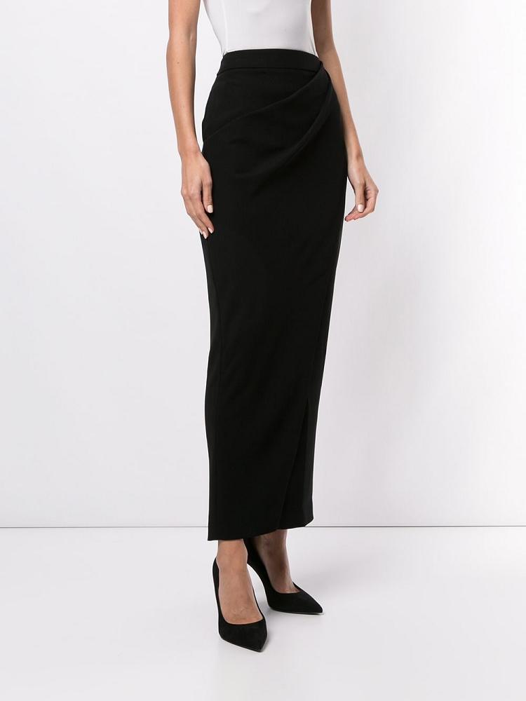 Black Women's Giorgio Armani Draped Pencil Midi Skirts | 2BGNCSU