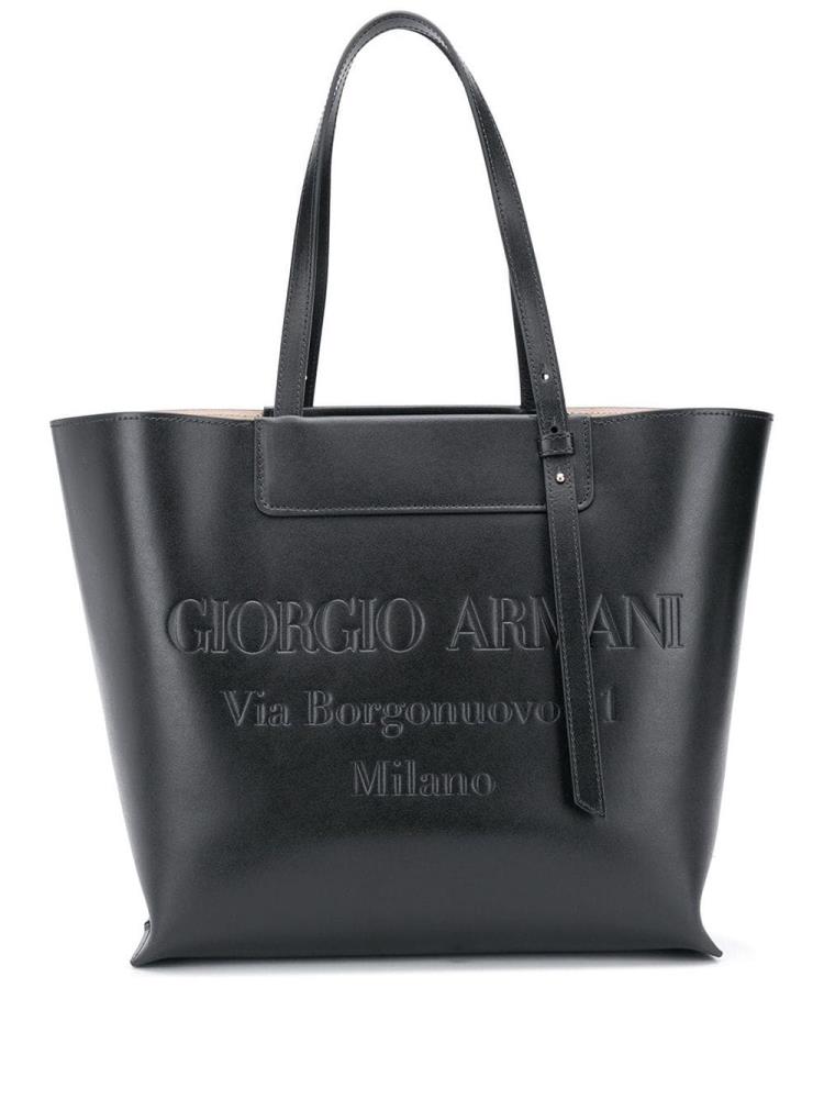 Black Women\'s Giorgio Armani Embossed Logo Tote Bags | QLSDDIP