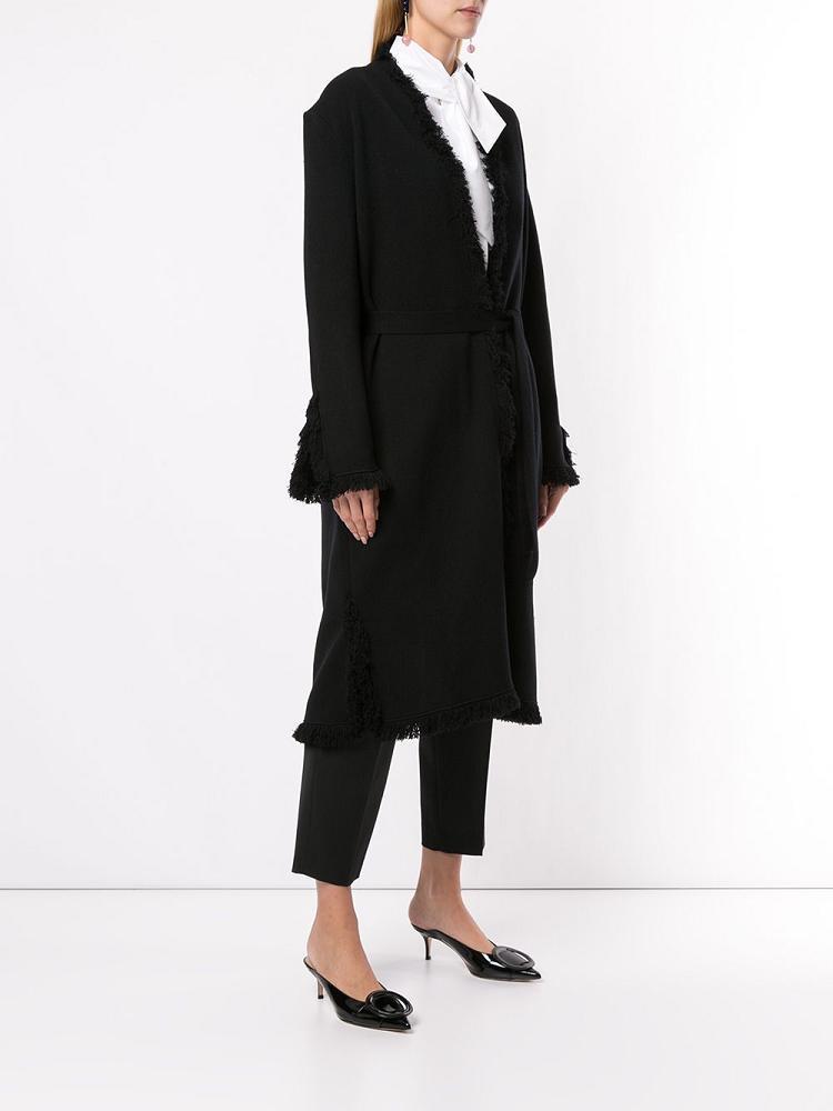 Black Women's Giorgio Armani Fringe Trimmed Coats | VMPLBUZ