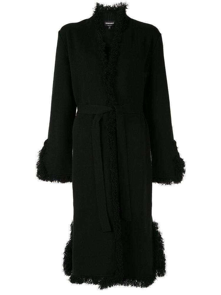 Black Women\'s Giorgio Armani Fringe Trimmed Coats | VMPLBUZ