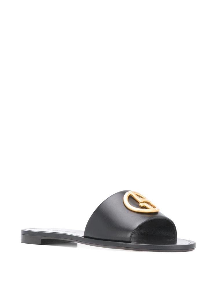 Black Women's Giorgio Armani Logo Plaque Flat Sandals | V33C2HL