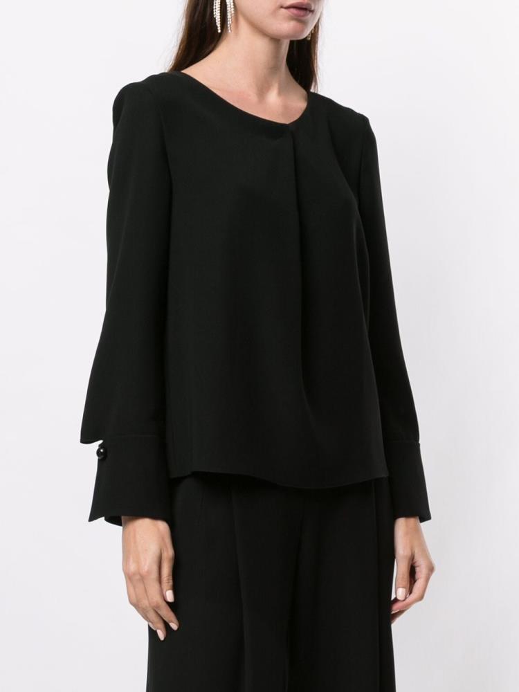 Black Women's Giorgio Armani Pleated Long Sleeve Blouse | BZEDEC3