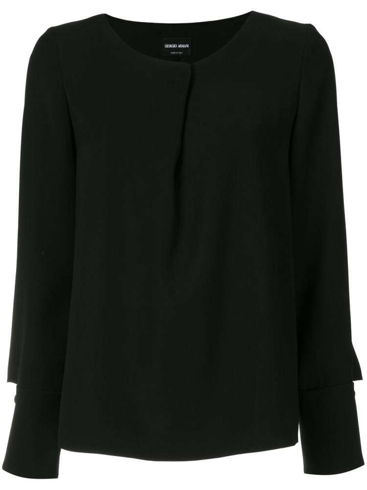 Black Women\'s Giorgio Armani Pleated Long Sleeve Blouse | BZEDEC3