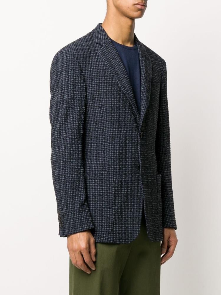 Blue / Black Men's Armani Emporio Gingham Check Blazers | YXOPPID