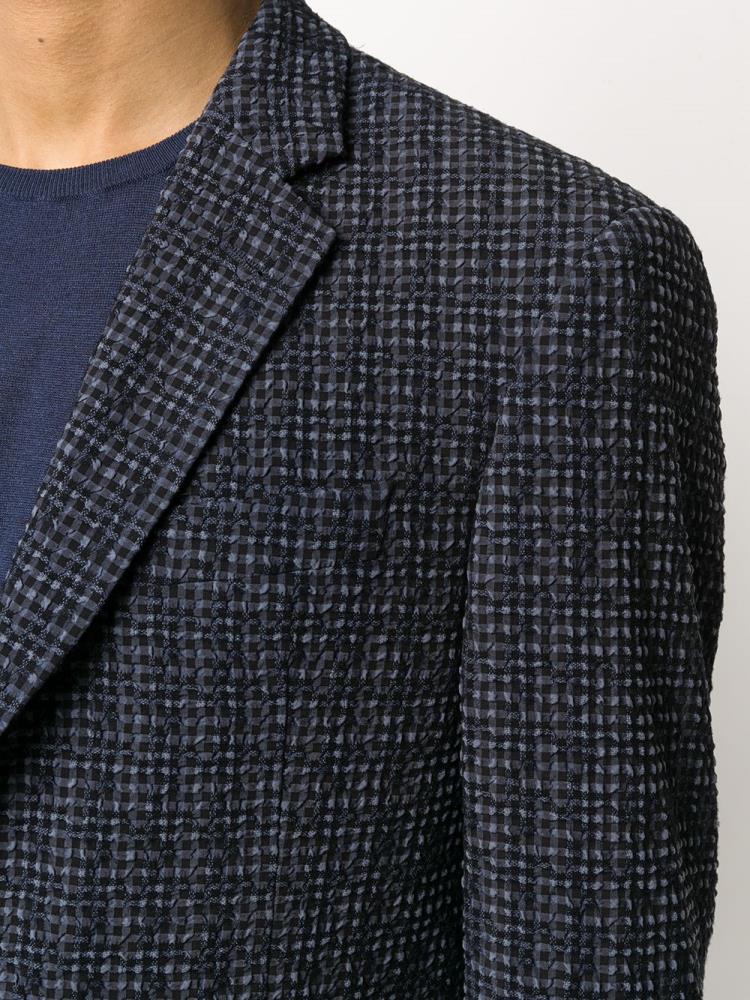 Blue / Black Men's Armani Emporio Gingham Check Blazers | YXOPPID