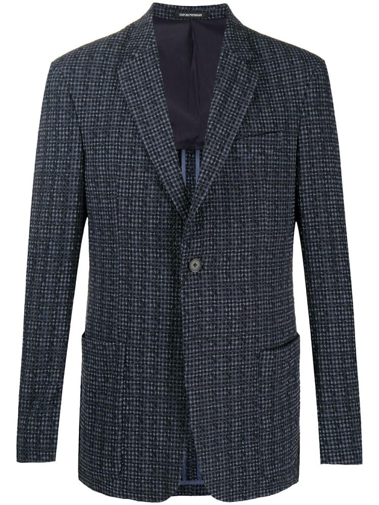 Blue / Black Men\'s Armani Emporio Gingham Check Blazers | YXOPPID