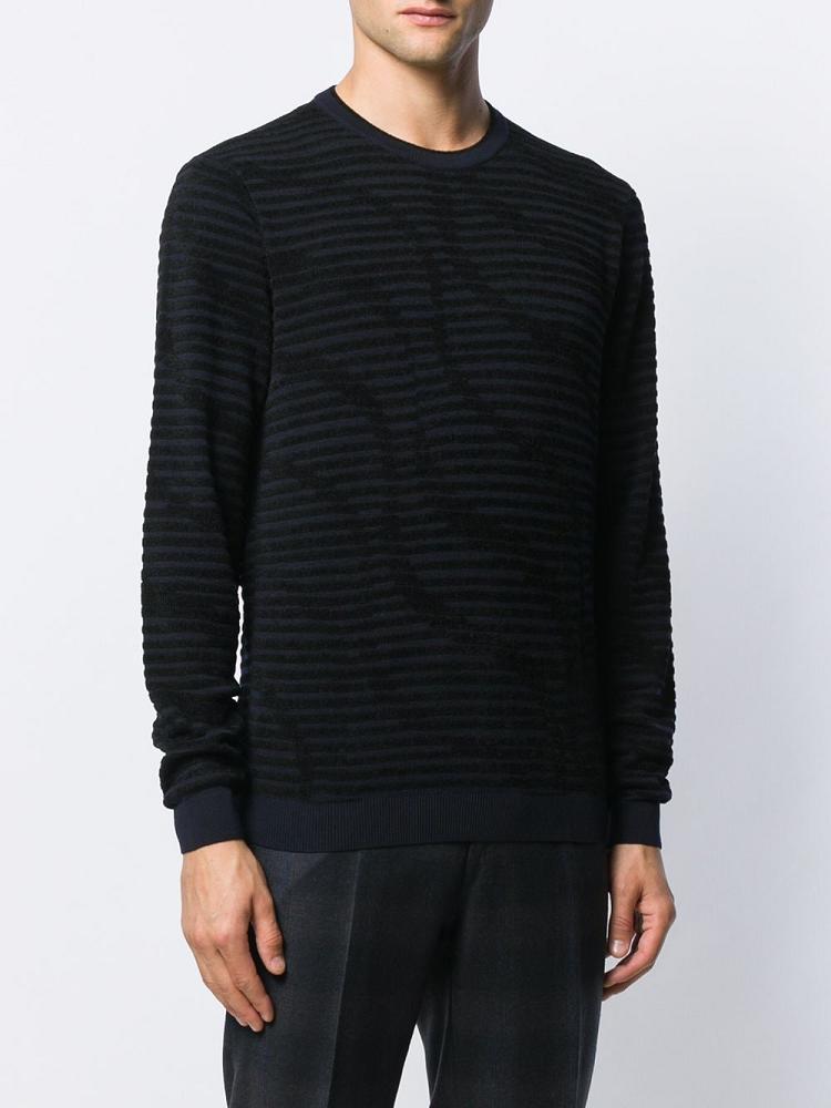 Blue / Black Men's Giorgio Armani Ribbed Jumpers | X1X6ZRQ