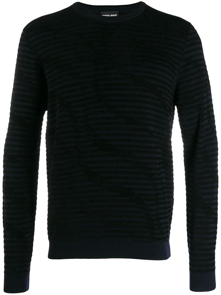 Blue / Black Men\'s Giorgio Armani Ribbed Jumpers | X1X6ZRQ