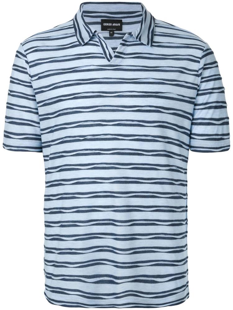 Blue / Blue Men\'s Giorgio Armani Striped Short Sleeve Polo Shirts | 9ES7M3I