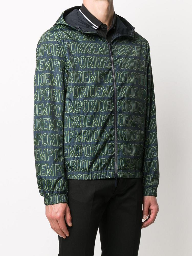 Blue / Green Men's Armani Emporio Logo Hooded Jackets | LPZYA4H