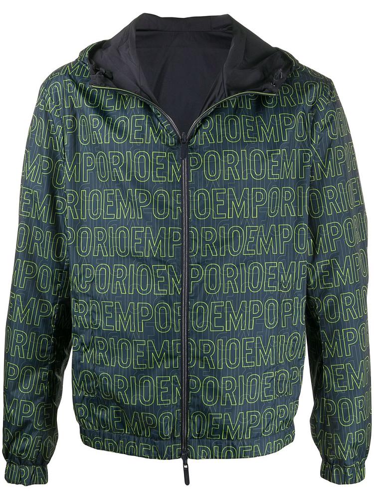 Blue / Green Men\'s Armani Emporio Logo Hooded Jackets | LPZYA4H