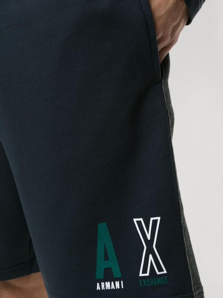 Blue / Grey Men's Armani Exchange Colour Block Fleece Bermuda Shorts Shorts | QNQDUEI